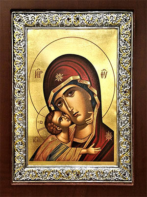 WOODEN ICON 3-DIMENSIONAL WITH SILVER FRAME AND SILKSCREEN
