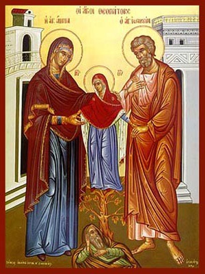 THE HOLY FOREFATHERS SAINTS ANNE AND JOACHIM, WITH VIRGIN, FULL BODY