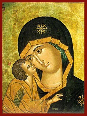 VIRGIN AND CHILD, SWEET KISSING, OF THE DON, DETAIL - Icon Print on Paper, 6×9cm / 2,4×3,6in