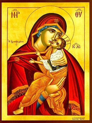 VIRGIN AND CHILD, SWEET KISSING - Icon Print on Paper, 6×9cm / 2,4×3,6in