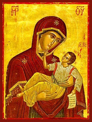 VIRGIN AND CHILD - Icon Print on Paper, 6×9cm / 2,4×3,6in