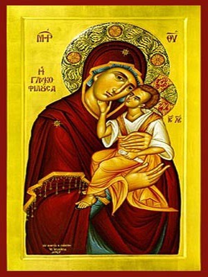 VIRGIN AND CHILD, SWEET KISSING - Icon Print on Paper, 14×20cm / 5,6×8in