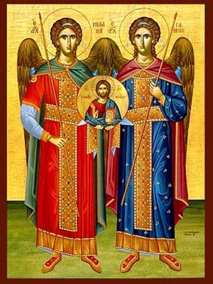 SYNAXIS OF THE HOLY ARCHANGELS MICHAEL AND GABRIEL, FULL BODY - Icon Print on Paper, 14×20cm / 5,6×8in
