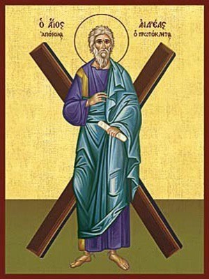 SAINT ANDREW THE ΑPOSTLE, THE FIRST-CALLED, WITH CROSS, FULL BODY - Icon Print on Paper, 20×26cm / 8×10,4in