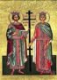 SAINTS CONSTANTINE AND HELEN, FULL BODY - Silkscreen on Cotton Canvas, 6×9cm / 2,4×3,6in