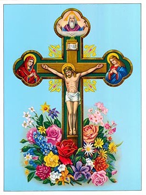 CHRIST CRUCIFIED, WITH FLOWERS - Icon Print on Paper, 10×14cm / 4×5,6in