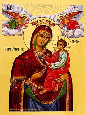 VIRGIN AND CHILD, HODEGETRIA, GORGOYPEKOOS WITH ANGELS 'THE QUICK HEARER OF MT. ATHOS' - Gilded Print on Paper, 10×14cm / 4×5,6in