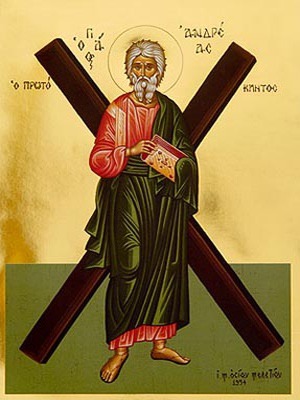 SAINT ANDREW THE ΑPOSTLE, THE FIRST-CALLED, WITH CROSS, FULL BODY