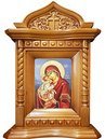 carved wooden icon with patina-light color-in menu